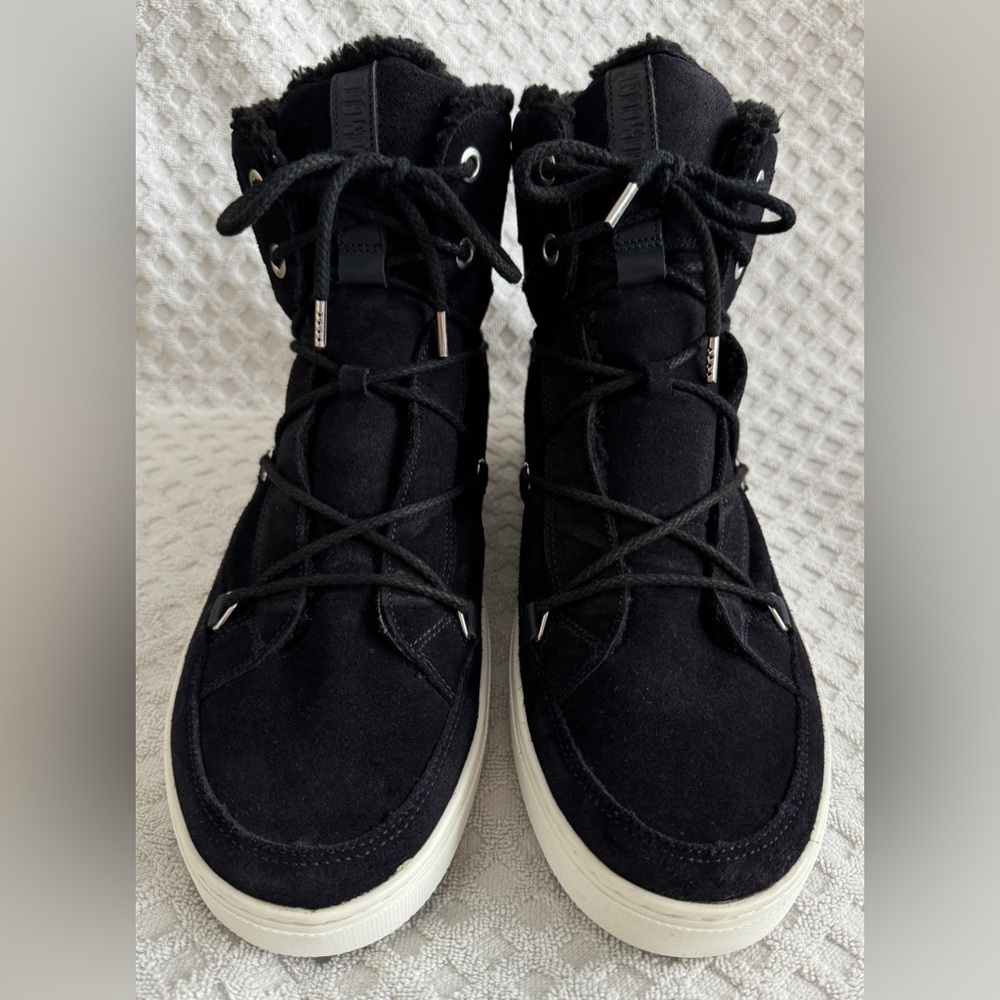 Tecnica Moon Boots Mercury High Paris Boot Black Suede Leather Faux Fur Size 10 - Picture 4 of 15